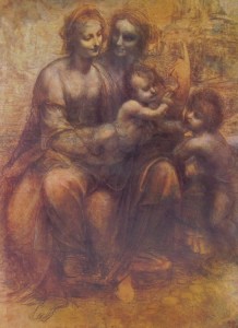 Leonardo: Cartone: Sant’Anna, la Madonna, il Bambino e San Giovannino, anno 1498, dimensioni 159 x 101 cm. National Gallery Londra.